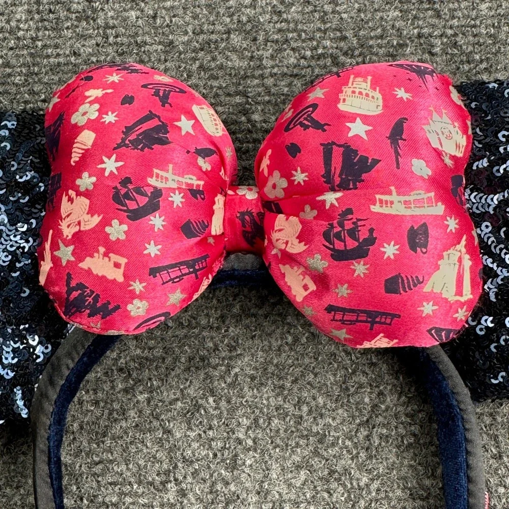 Disney Parks Minnie Classic Attractions Pink Bow Navy Blue‎ Headband Ears 2019